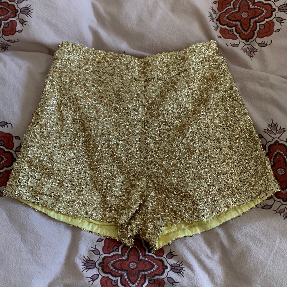 Tobi Gold Sequin High Rise Shorts